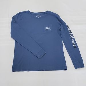 Vineyard Vines Blue Plaid Whale Long Sleeve Tee